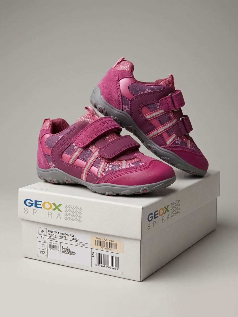 Geox Girls Floral Glittering Fuchsia Sneakers, J Better, US 11, EU 29